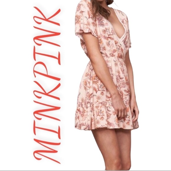 NWT MINKPINK Lola Floral Multi V-Neck Boho Mini Dress, Size Large - Picture 3 of 14